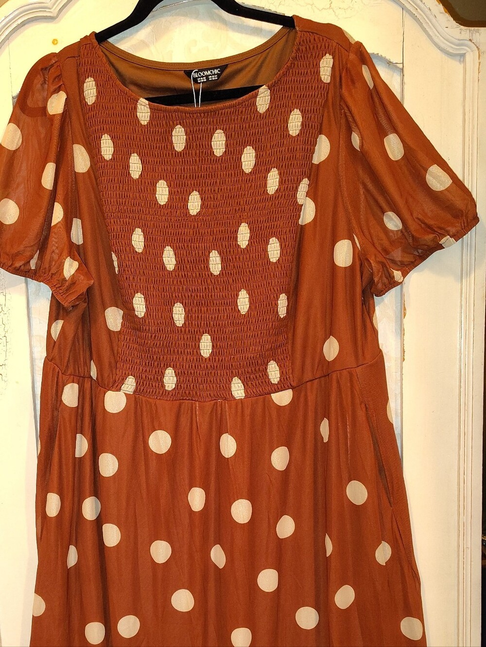 Caramel Bloom Chic Size 18/20 Dress with Cream Polka Dots